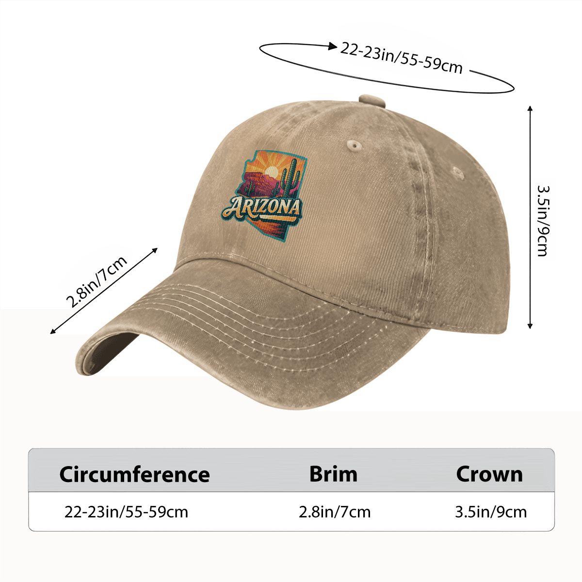 Unisex Washed Denim  Arizona Baseball Cap (Made in USA)