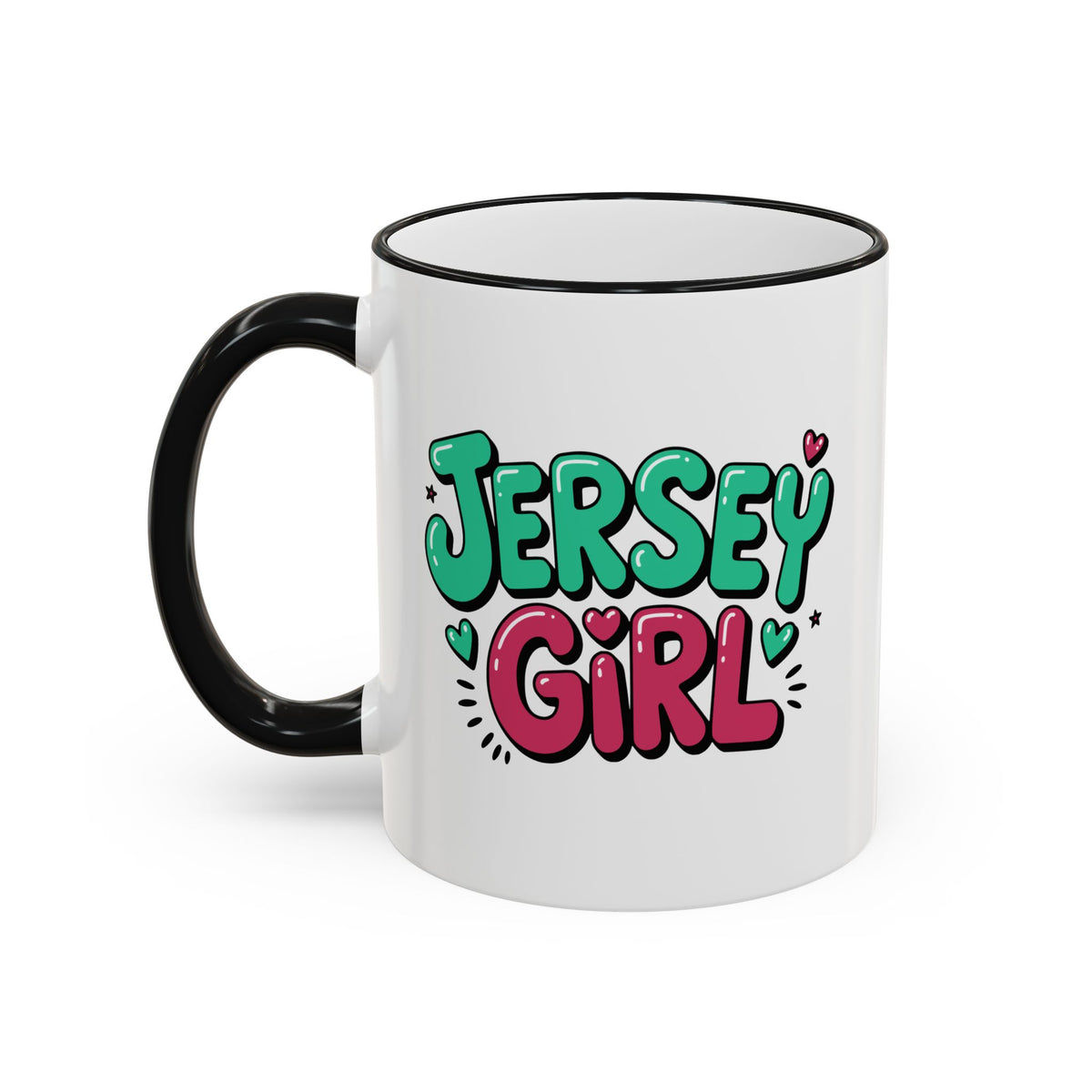 Jersey Girl Accent Rim Mug — Cute Retro Script Coffee Cup (11oz, 15oz)