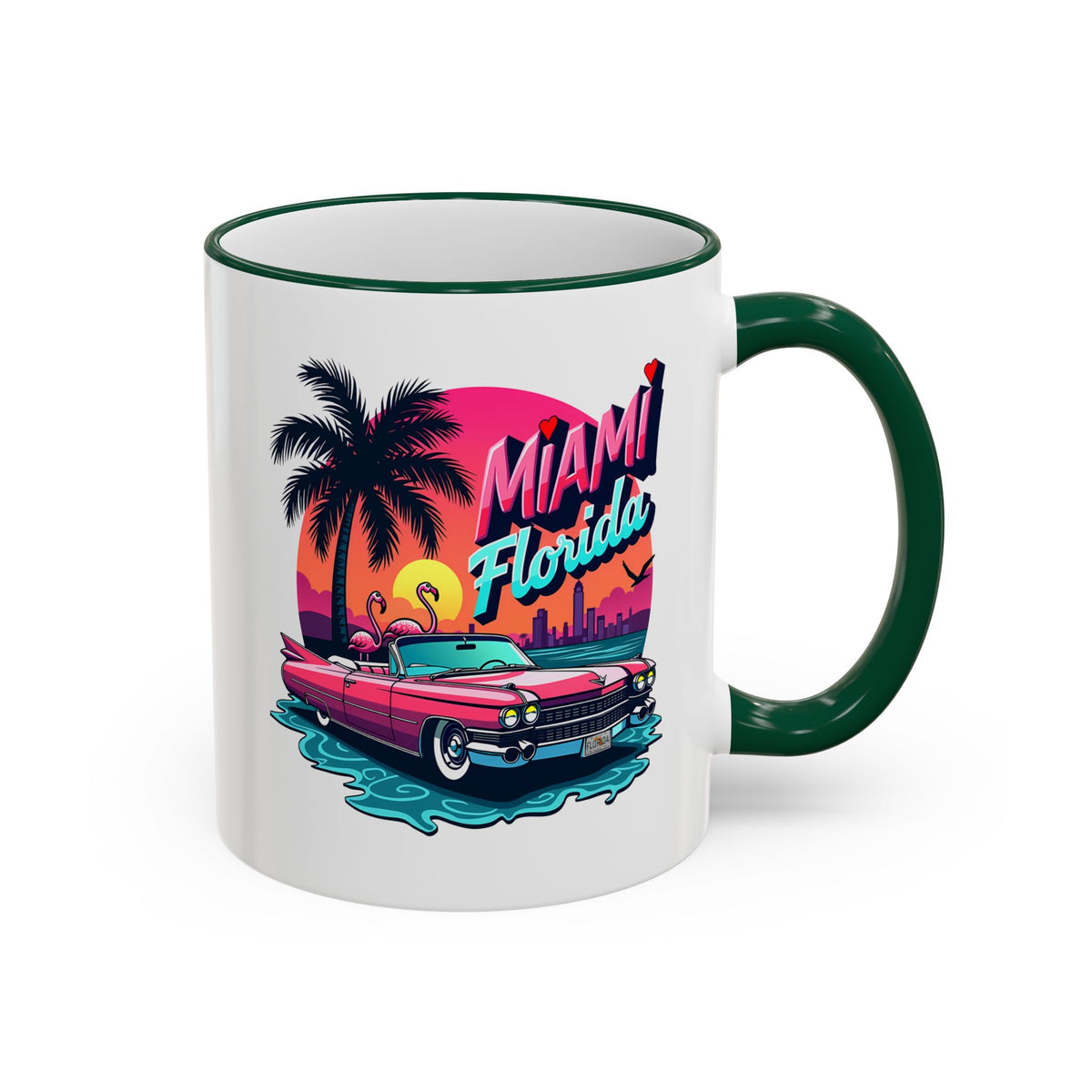 Miami Florida Retro Sunset Accent Rim Mug (11oz/15oz)