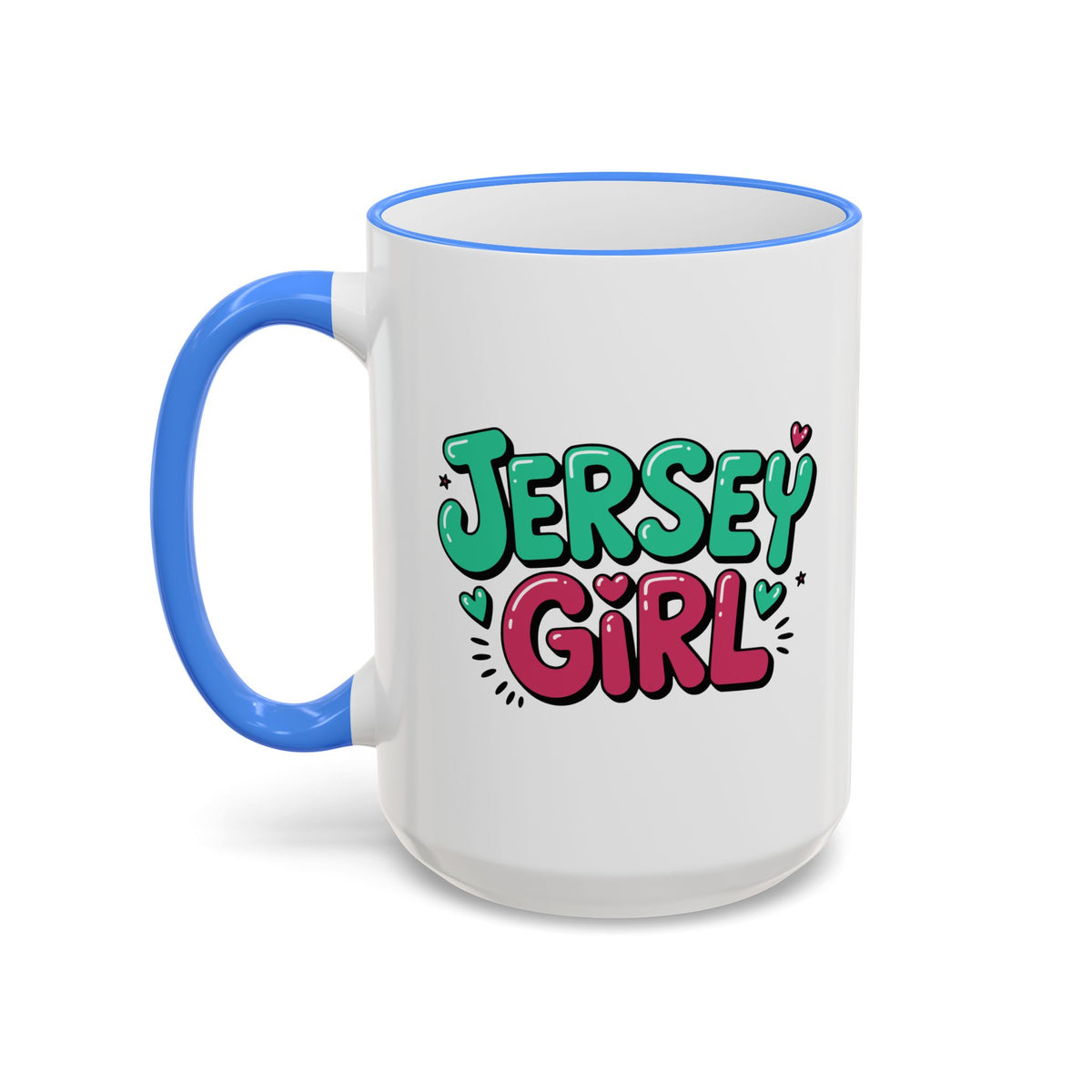 Jersey Girl Accent Rim Mug — Cute Retro Script Coffee Cup (11oz, 15oz)