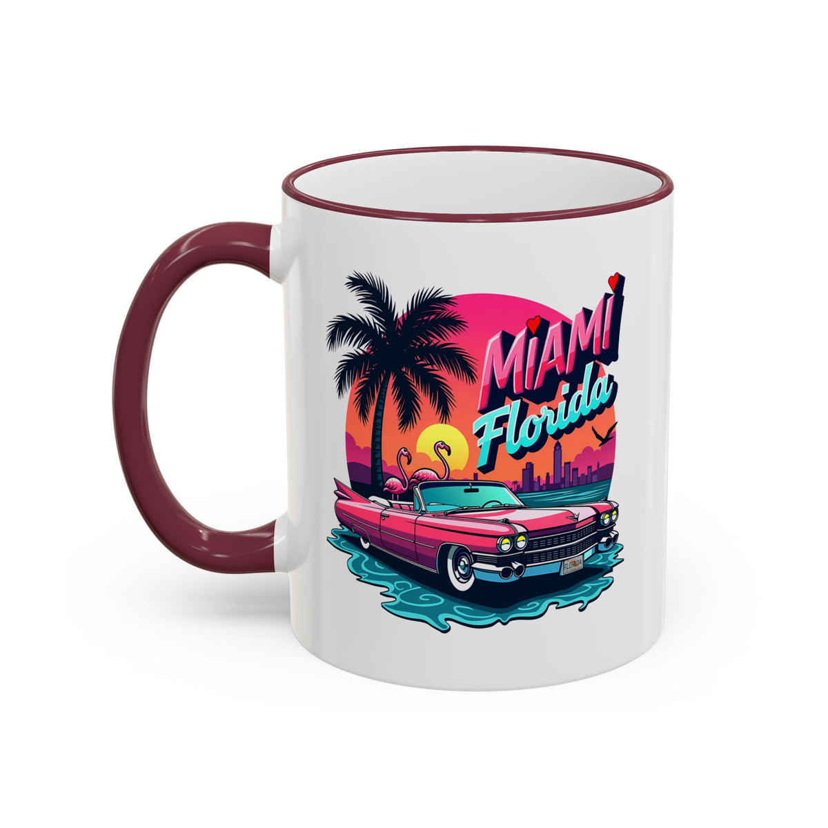 Miami Florida Retro Sunset Accent Rim Mug (11oz/15oz)