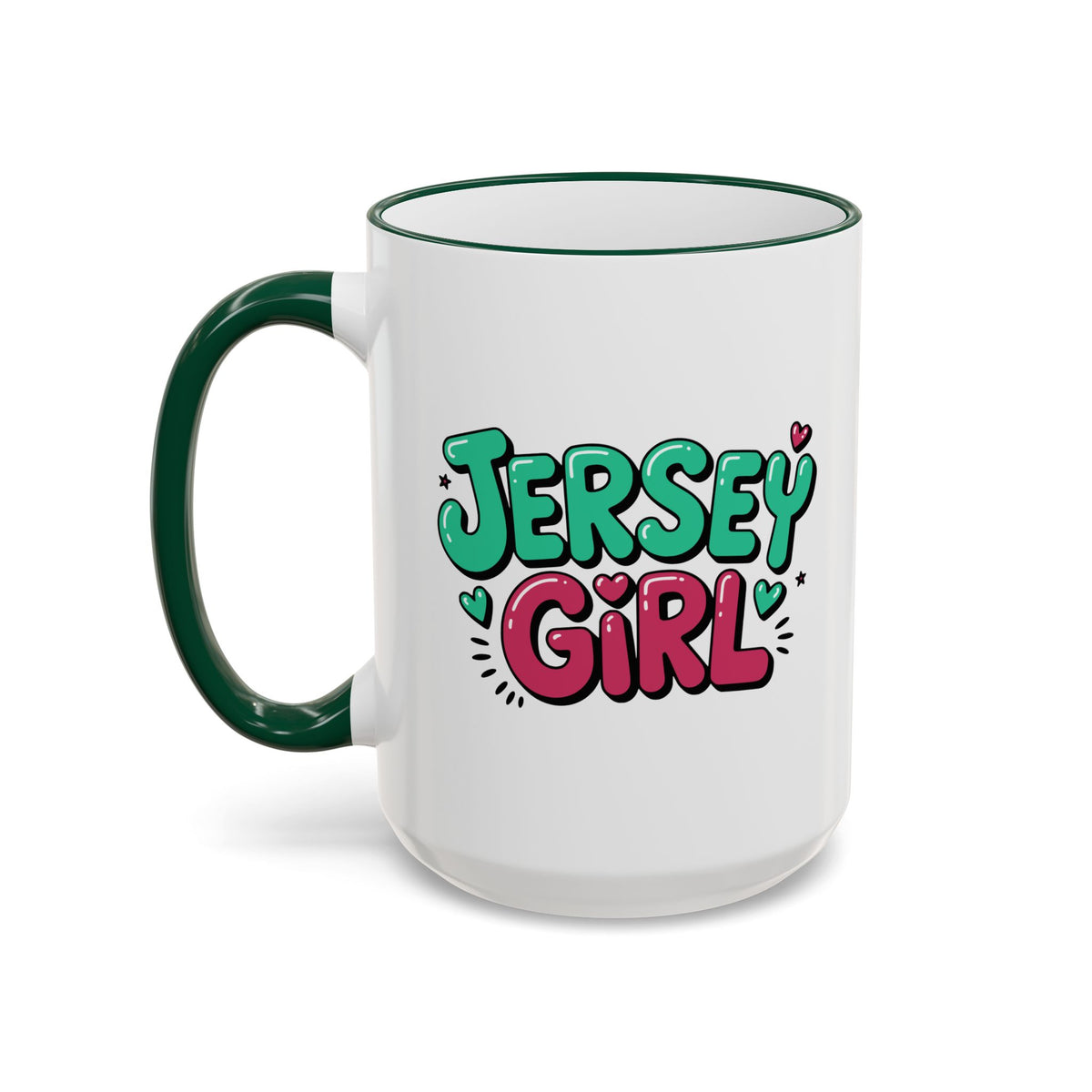 Jersey Girl Accent Rim Mug — Cute Retro Script Coffee Cup (11oz, 15oz)