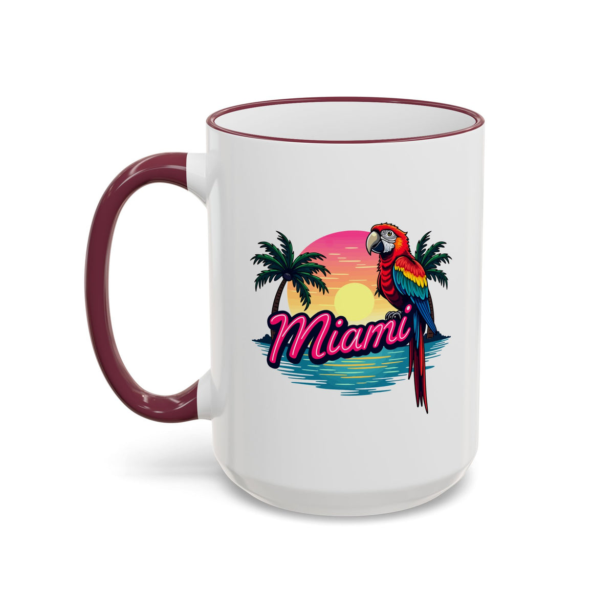 Miami Sunset Accent Rim & Handle Mug — Retro Palm Beach Coffee Cup