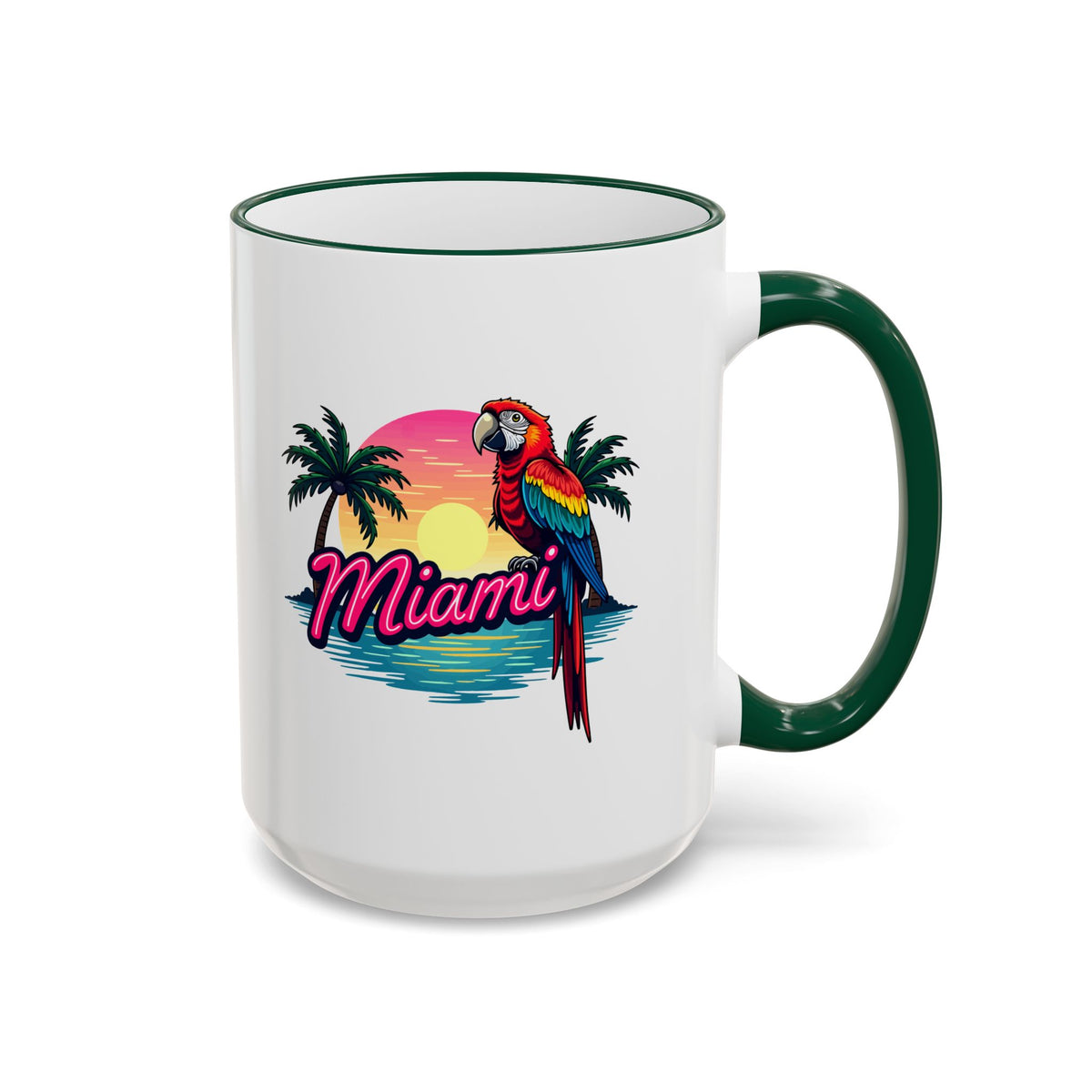 Miami Sunset Accent Rim & Handle Mug — Retro Palm Beach Coffee Cup