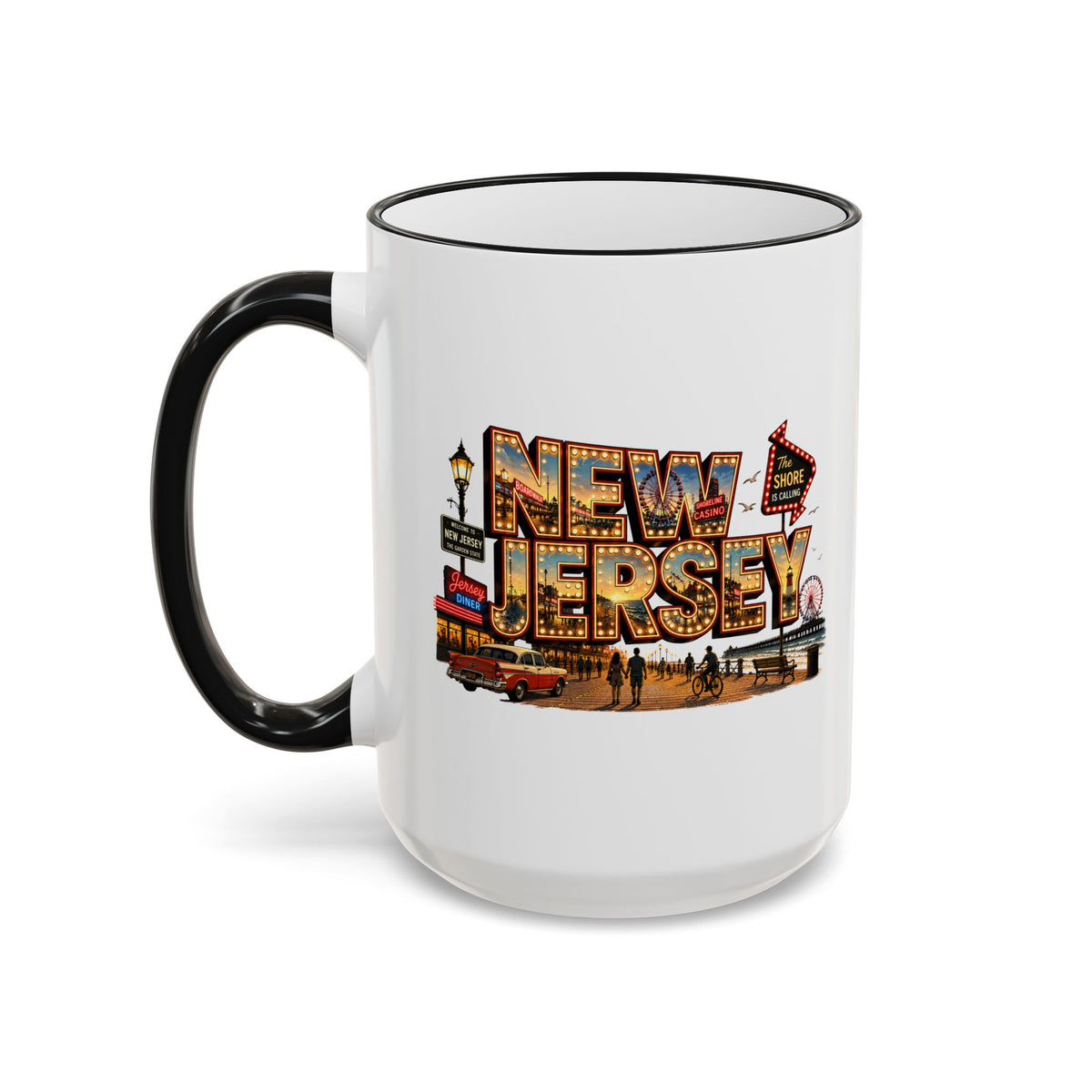 New Jersey Vintage Postcard Accent Rim Mug (11oz & 15oz)