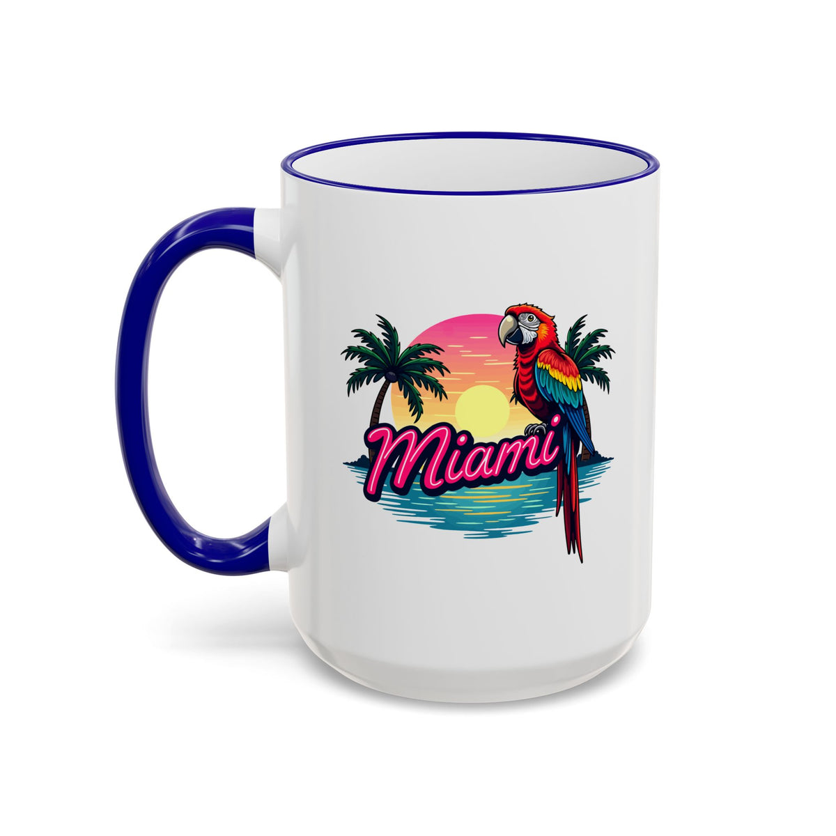 Miami Sunset Accent Rim & Handle Mug — Retro Palm Beach Coffee Cup