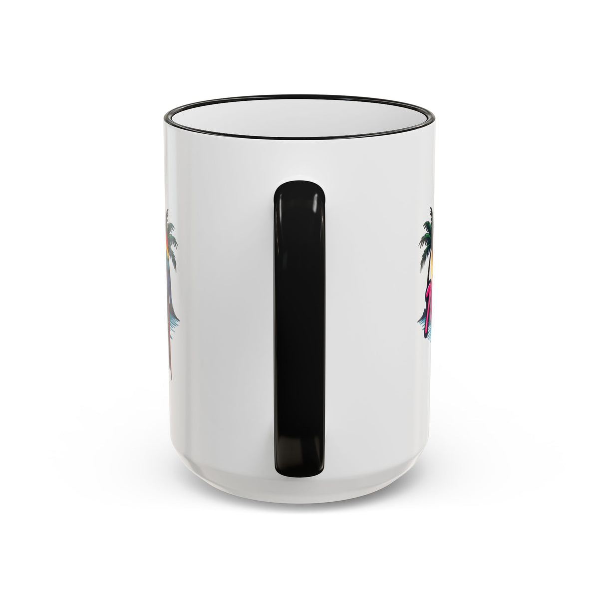 Miami Sunset Accent Rim & Handle Mug — Retro Palm Beach Coffee Cup