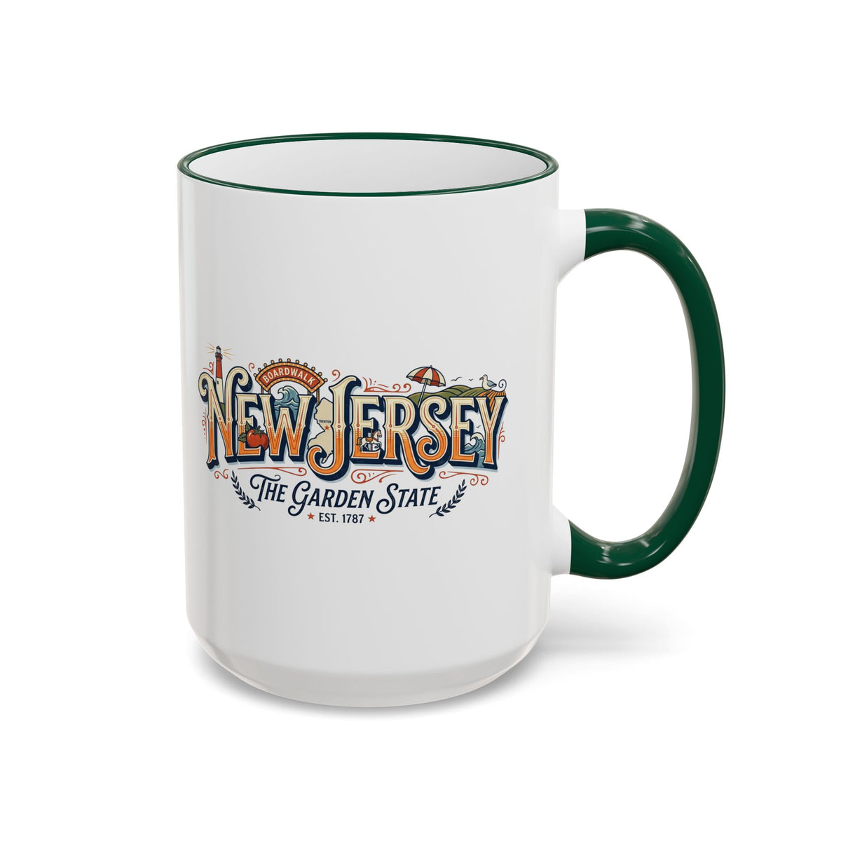 New Jersey Vintage Postcard Accent Rim & Handle Mug (11oz/15oz)