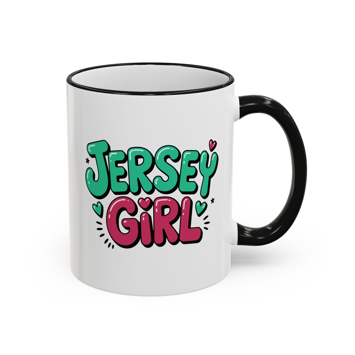 Jersey Girl Accent Rim Mug — Cute Retro Script Coffee Cup (11oz, 15oz)