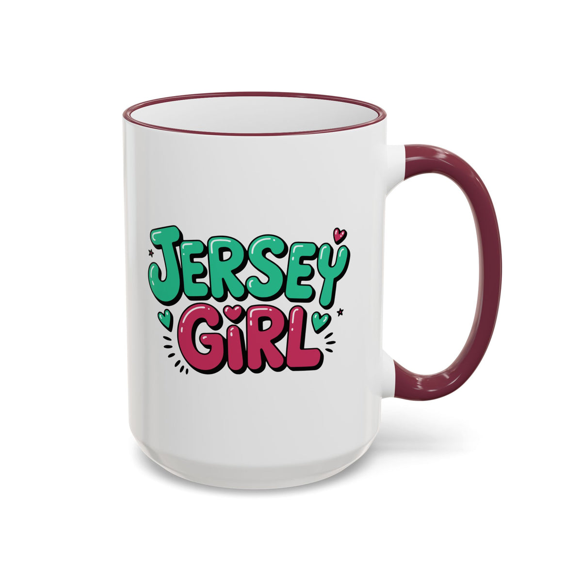 Jersey Girl Accent Rim Mug — Cute Retro Script Coffee Cup (11oz, 15oz)