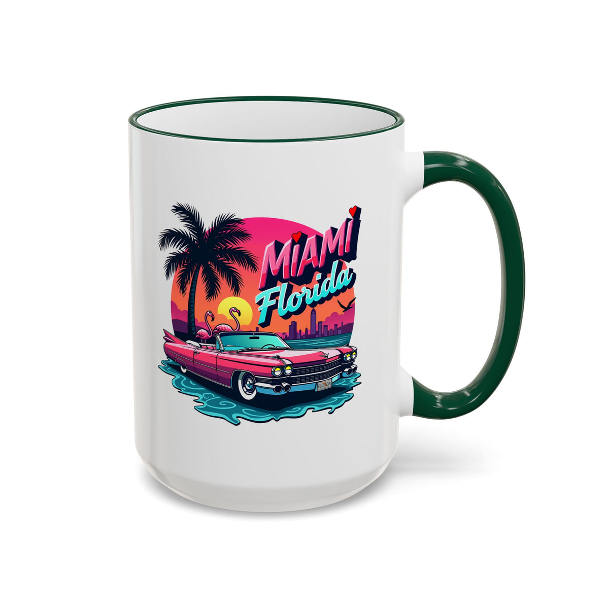 Miami Florida Retro Sunset Accent Rim Mug (11oz/15oz)
