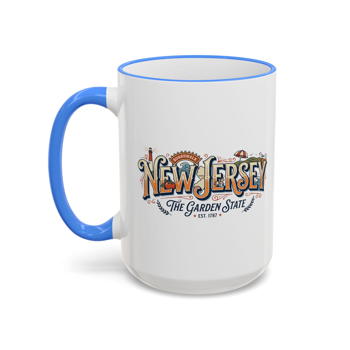 New Jersey Vintage Postcard Accent Rim & Handle Mug (11oz/15oz)