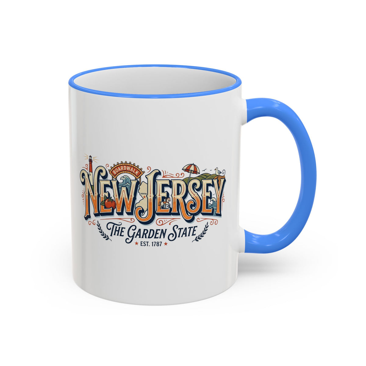 New Jersey Vintage Postcard Accent Rim & Handle Mug (11oz/15oz)