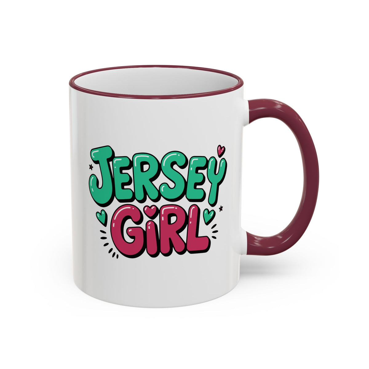 Jersey Girl Accent Rim Mug — Cute Retro Script Coffee Cup (11oz, 15oz)
