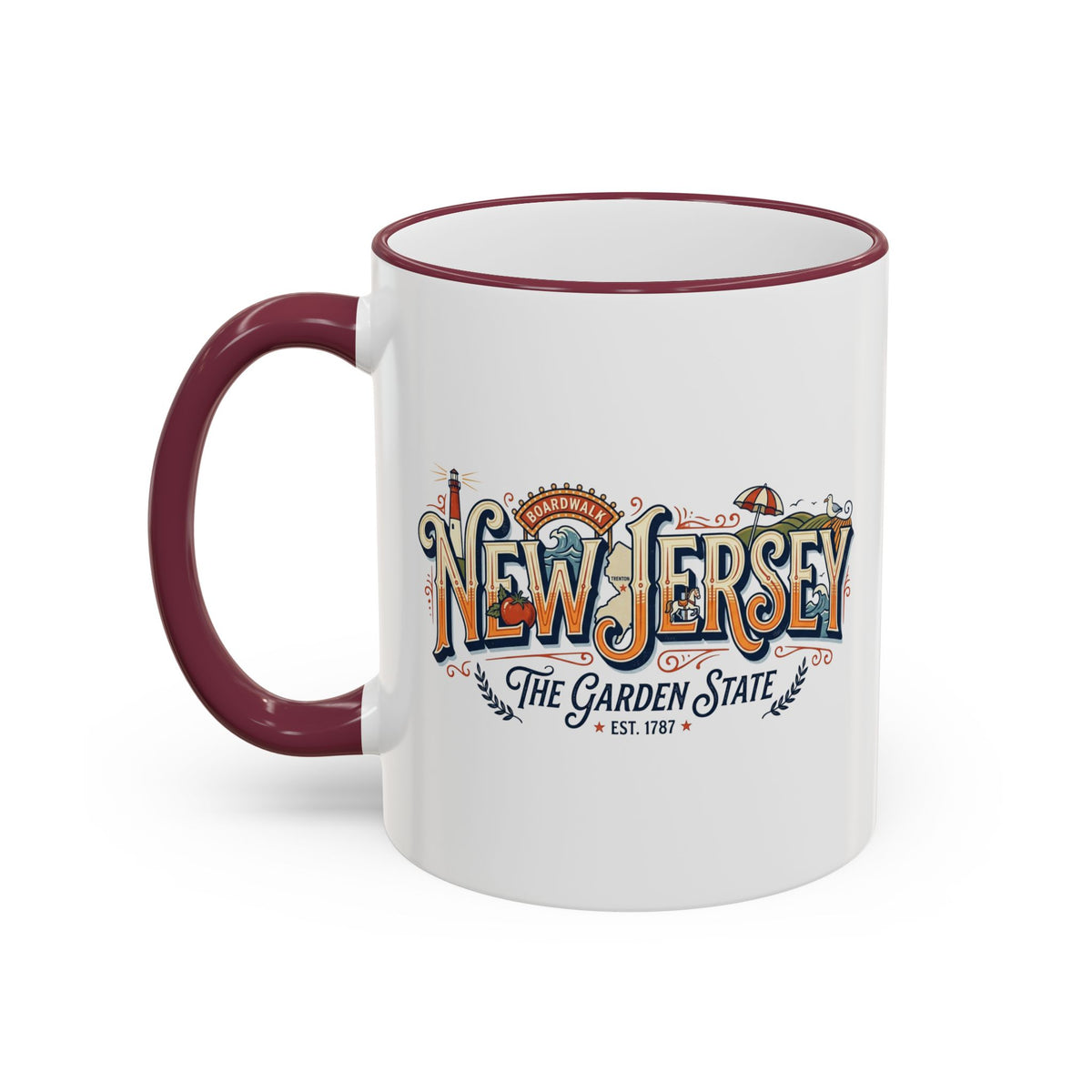 New Jersey Vintage Postcard Accent Rim & Handle Mug (11oz/15oz)