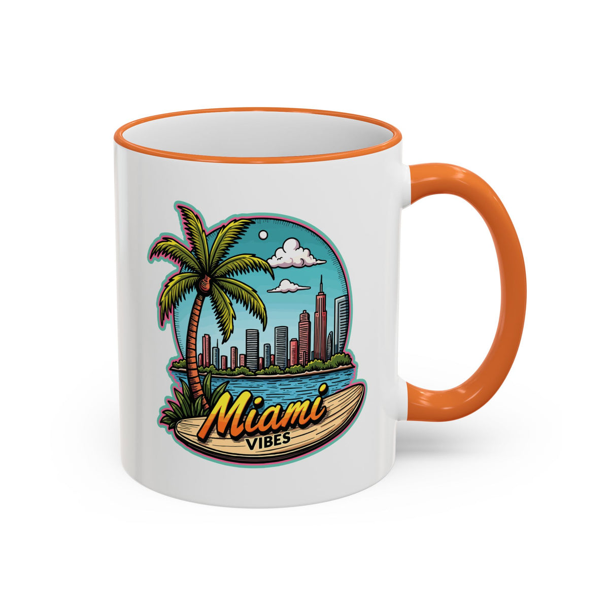 Miami Beach Scenic Accent Rim Mug – Tropical Palm Tree Skyline Coffee Cup (11oz & 15oz)