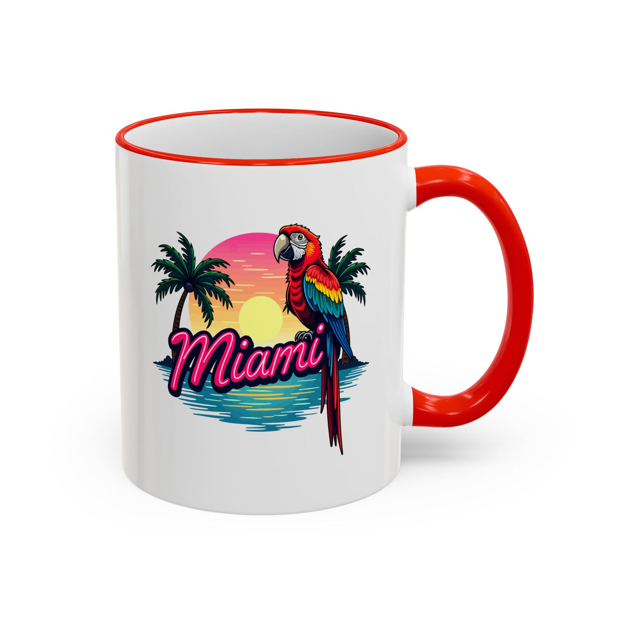 Miami Sunset Accent Rim & Handle Mug — Retro Palm Beach Coffee Cup