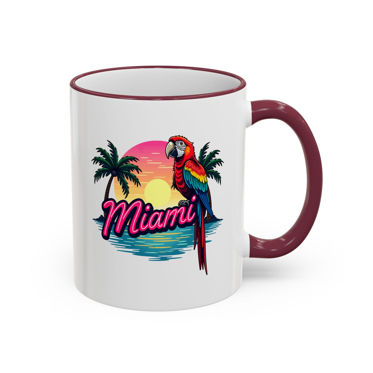 Miami Sunset Accent Rim & Handle Mug — Retro Palm Beach Coffee Cup