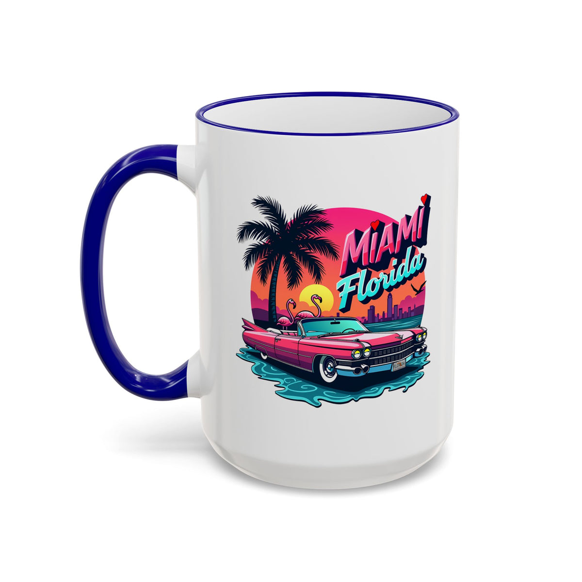 Miami Florida Retro Sunset Accent Rim Mug (11oz/15oz)