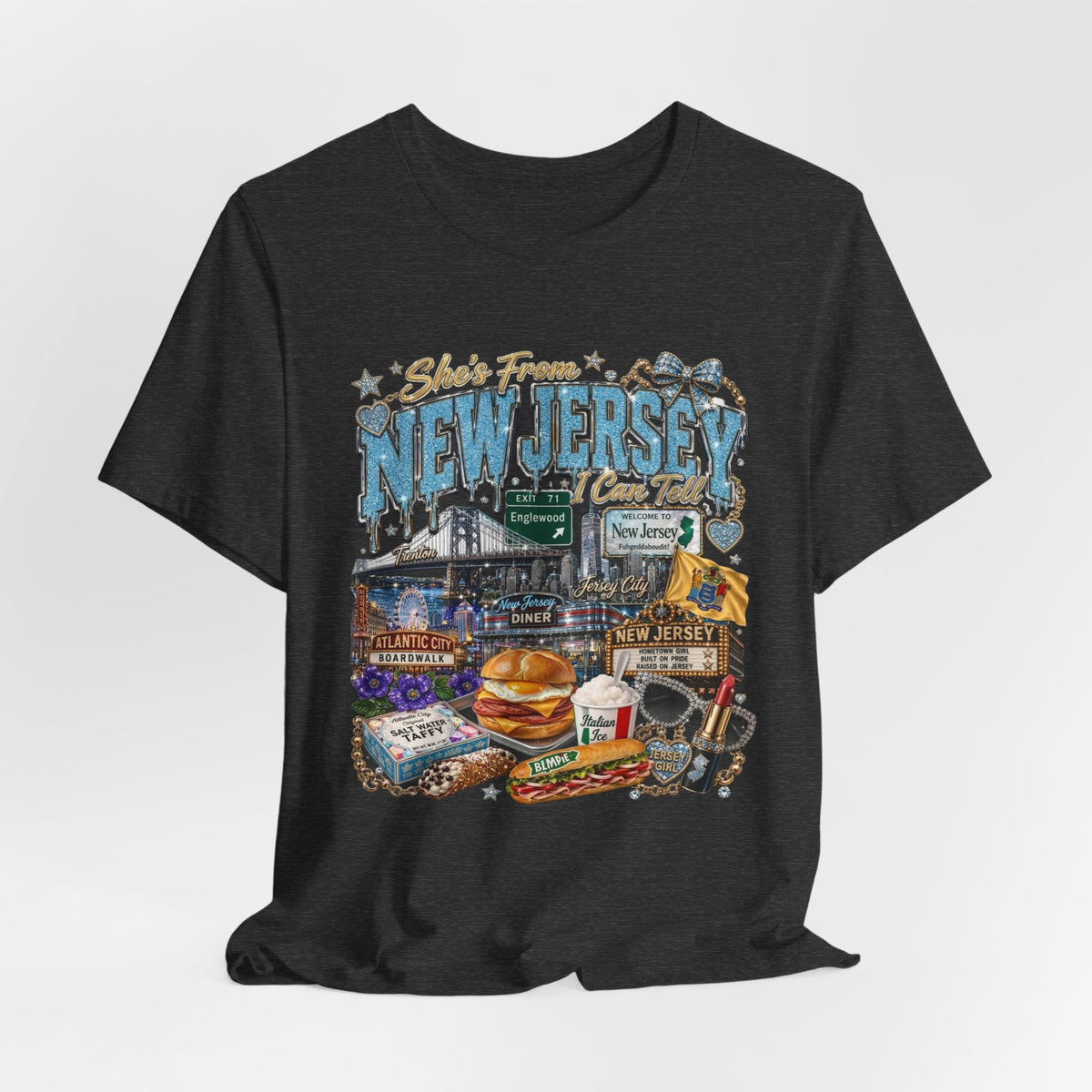 New Jersey Landmarks Tee — Jersey Shore, Diner & Turnpike Retro Graphic T-Shirt