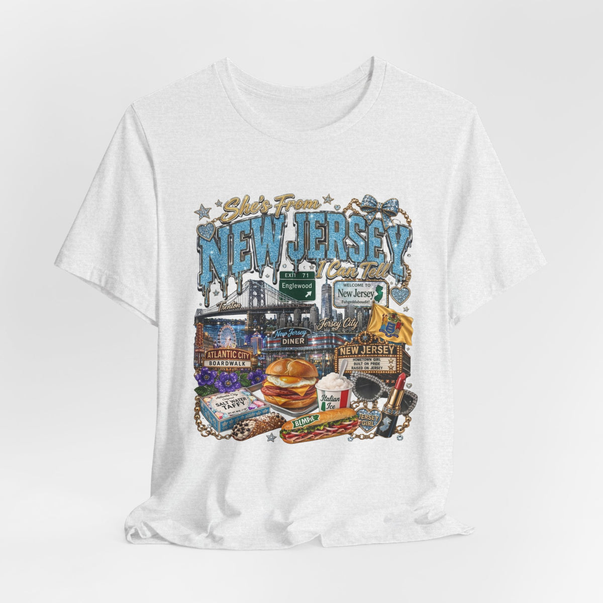 New Jersey Landmarks Tee — Jersey Shore, Diner & Turnpike Retro Graphic T-Shirt