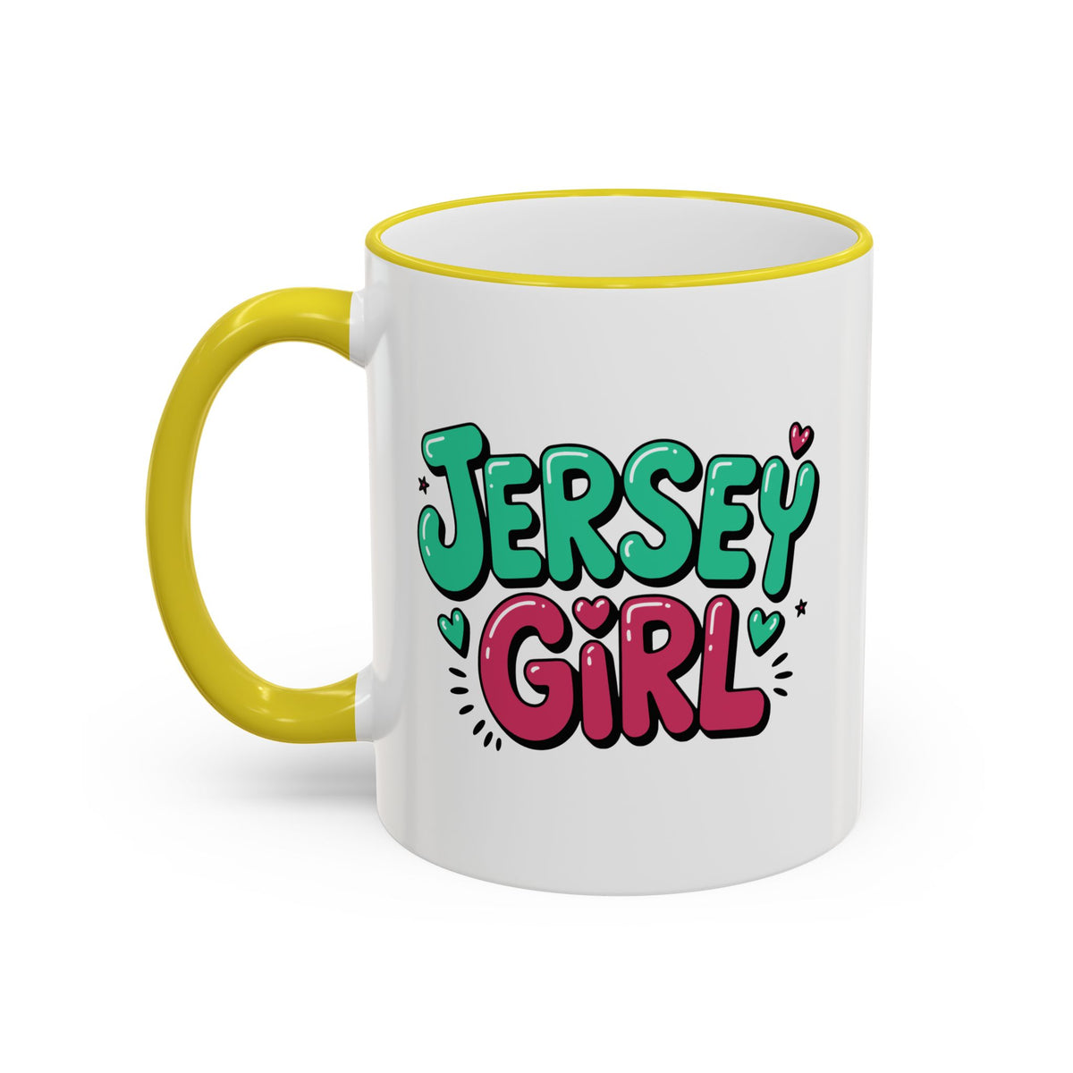 Jersey Girl Accent Rim Mug — Cute Retro Script Coffee Cup (11oz, 15oz)