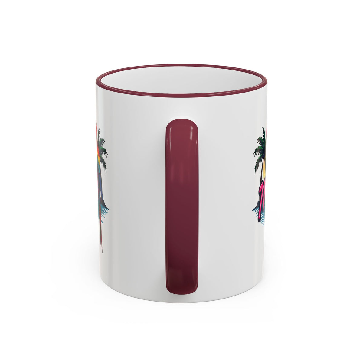 Miami Sunset Accent Rim & Handle Mug — Retro Palm Beach Coffee Cup