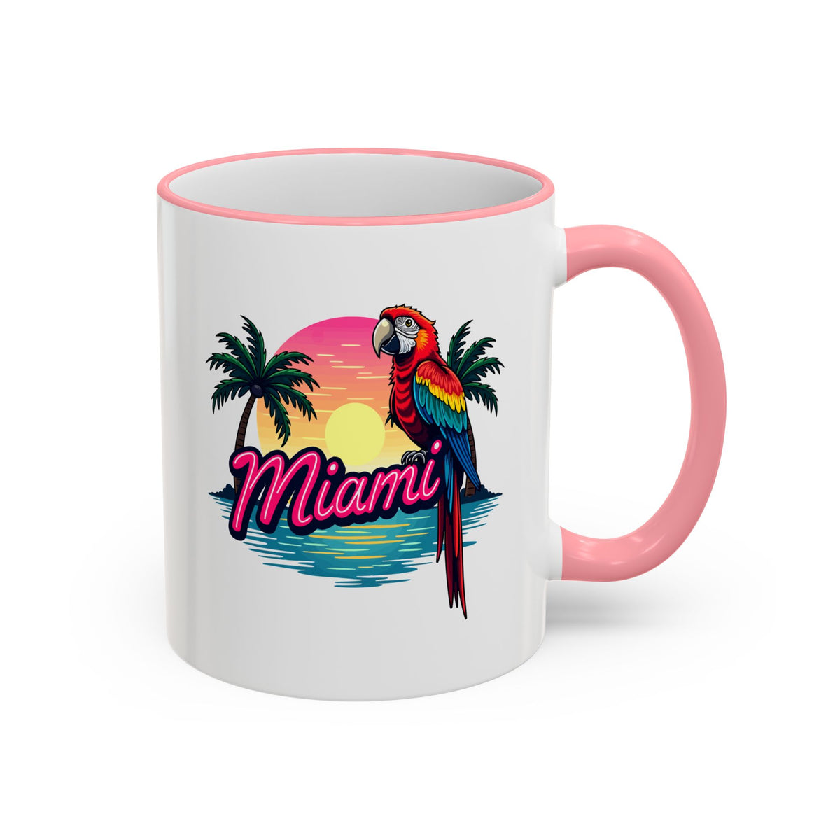 Miami Sunset Accent Rim & Handle Mug — Retro Palm Beach Coffee Cup