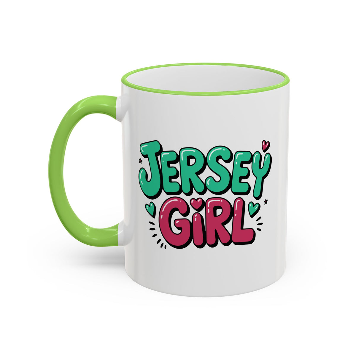 Jersey Girl Accent Rim Mug — Cute Retro Script Coffee Cup (11oz, 15oz)