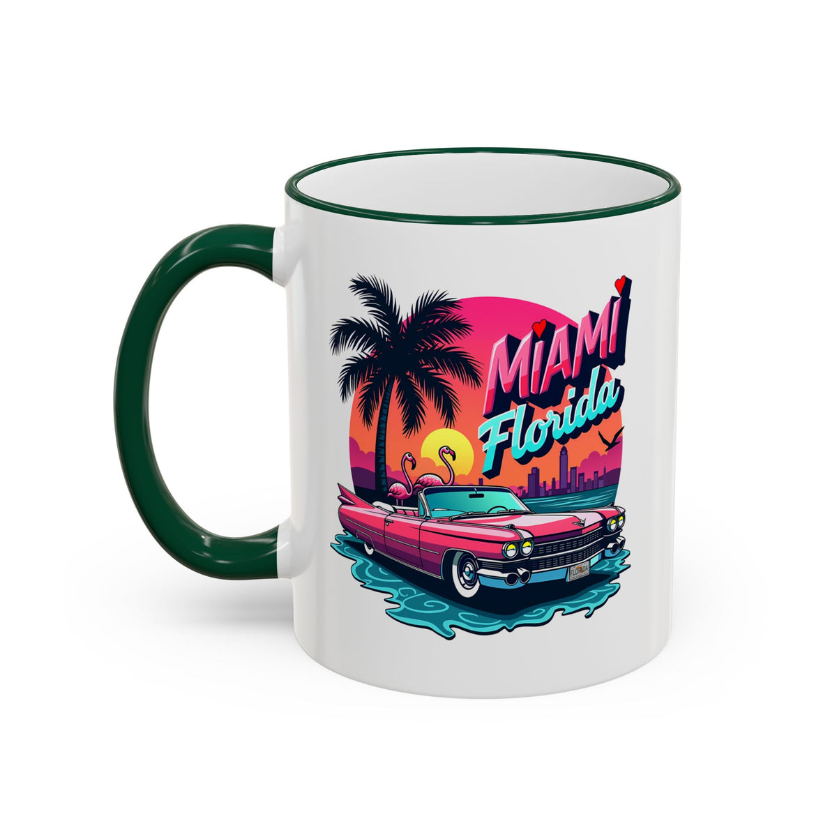 Miami Florida Retro Sunset Accent Rim Mug (11oz/15oz)