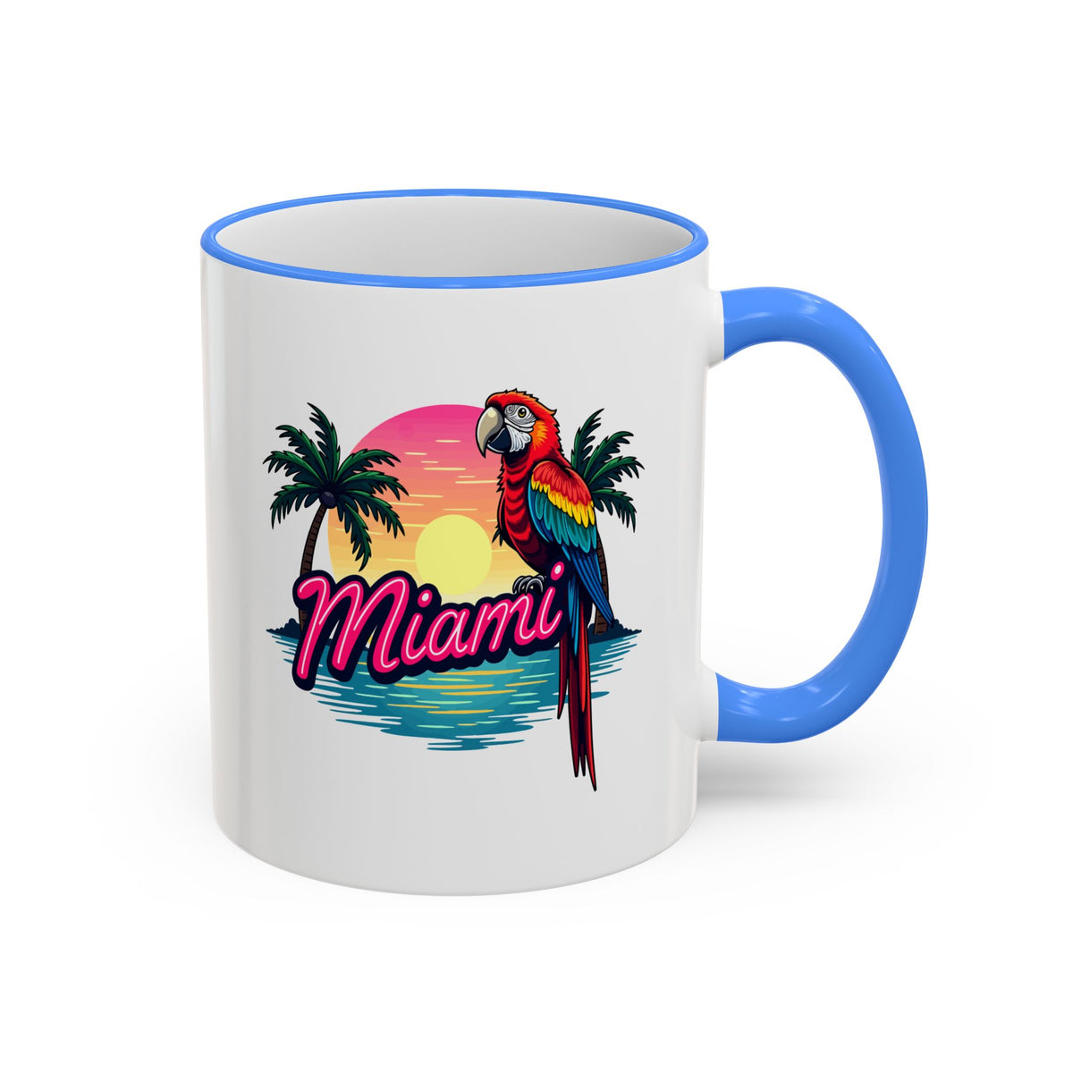 Miami Sunset Accent Rim & Handle Mug — Retro Palm Beach Coffee Cup