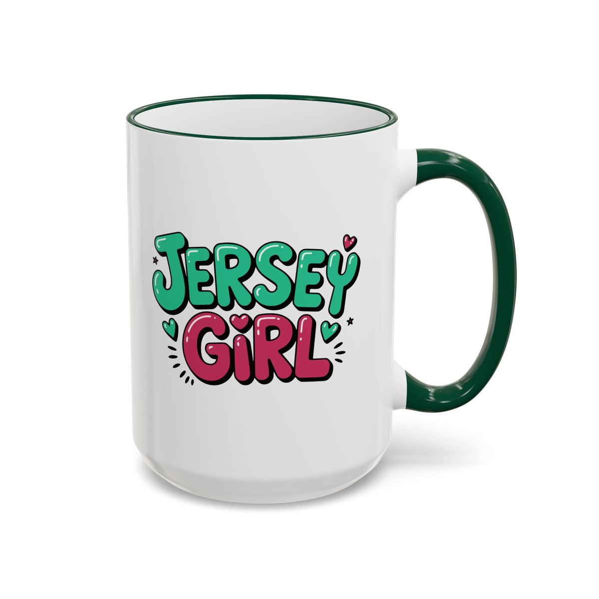 Jersey Girl Accent Rim Mug — Cute Retro Script Coffee Cup (11oz, 15oz)