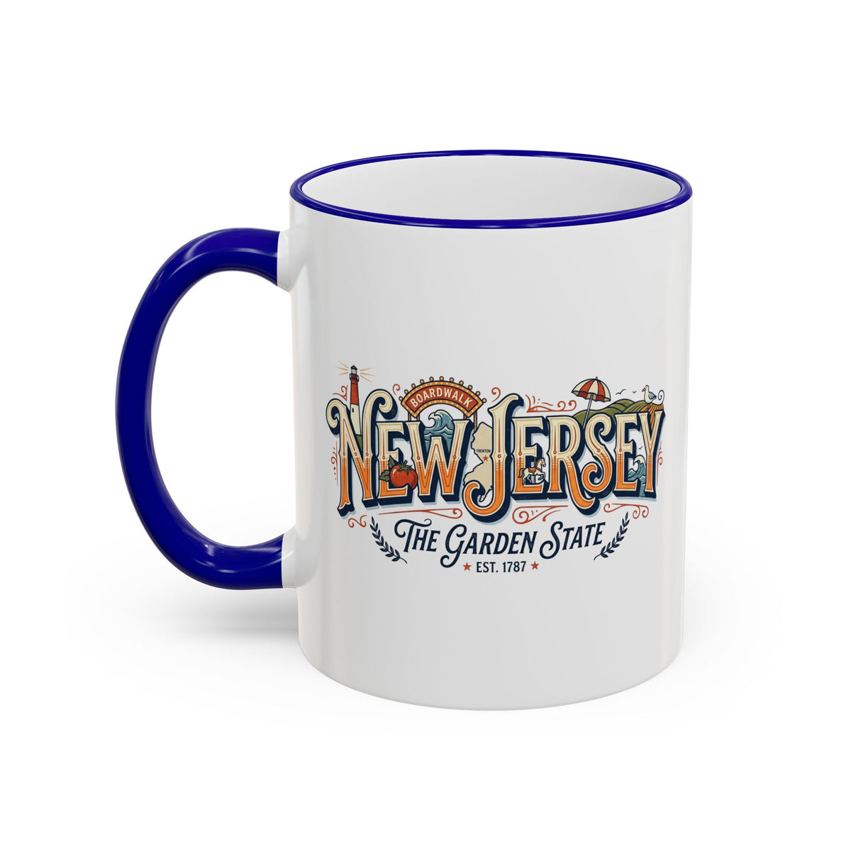 New Jersey Vintage Postcard Accent Rim & Handle Mug (11oz/15oz)
