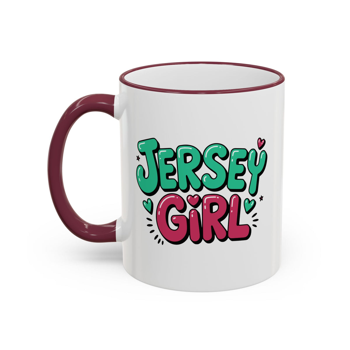 Jersey Girl Accent Rim Mug — Cute Retro Script Coffee Cup (11oz, 15oz)