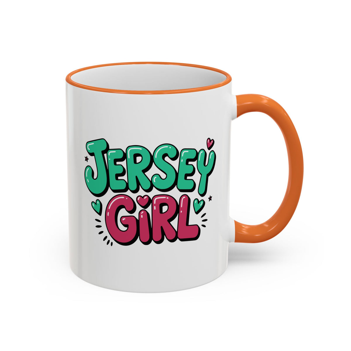 Jersey Girl Accent Rim Mug — Cute Retro Script Coffee Cup (11oz, 15oz)