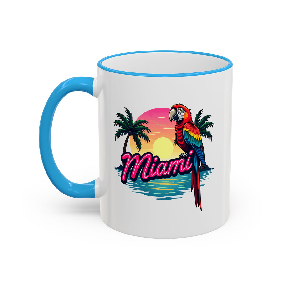 Miami Sunset Accent Rim & Handle Mug — Retro Palm Beach Coffee Cup