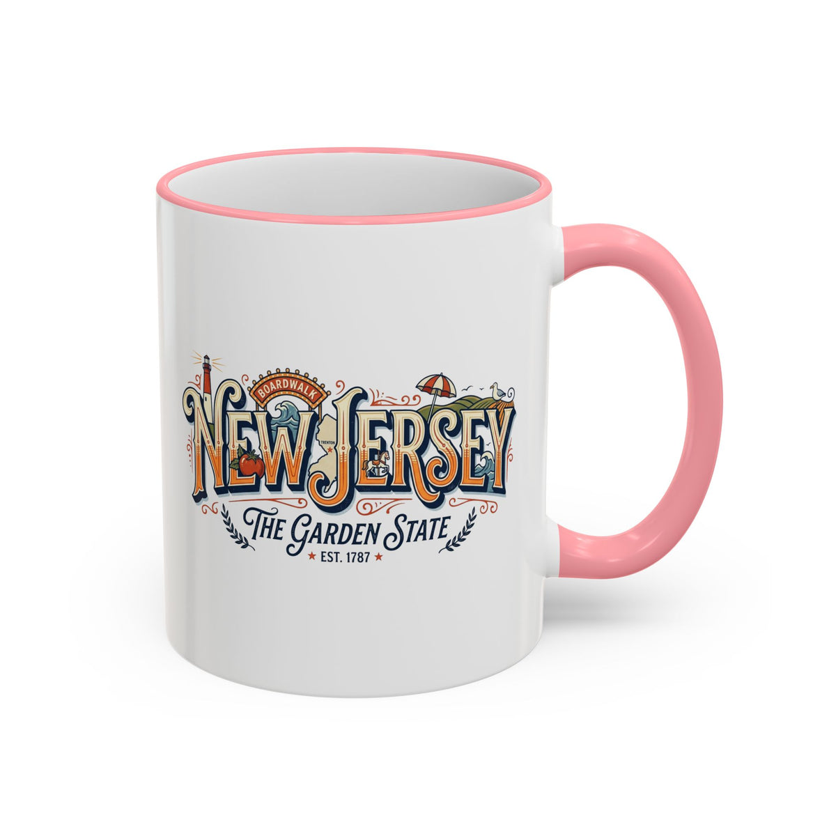 New Jersey Vintage Postcard Accent Rim & Handle Mug (11oz/15oz)