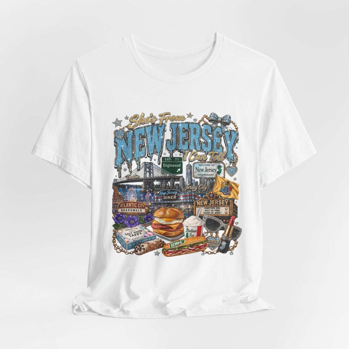 New Jersey Landmarks Tee — Jersey Shore, Diner & Turnpike Retro Graphic T-Shirt