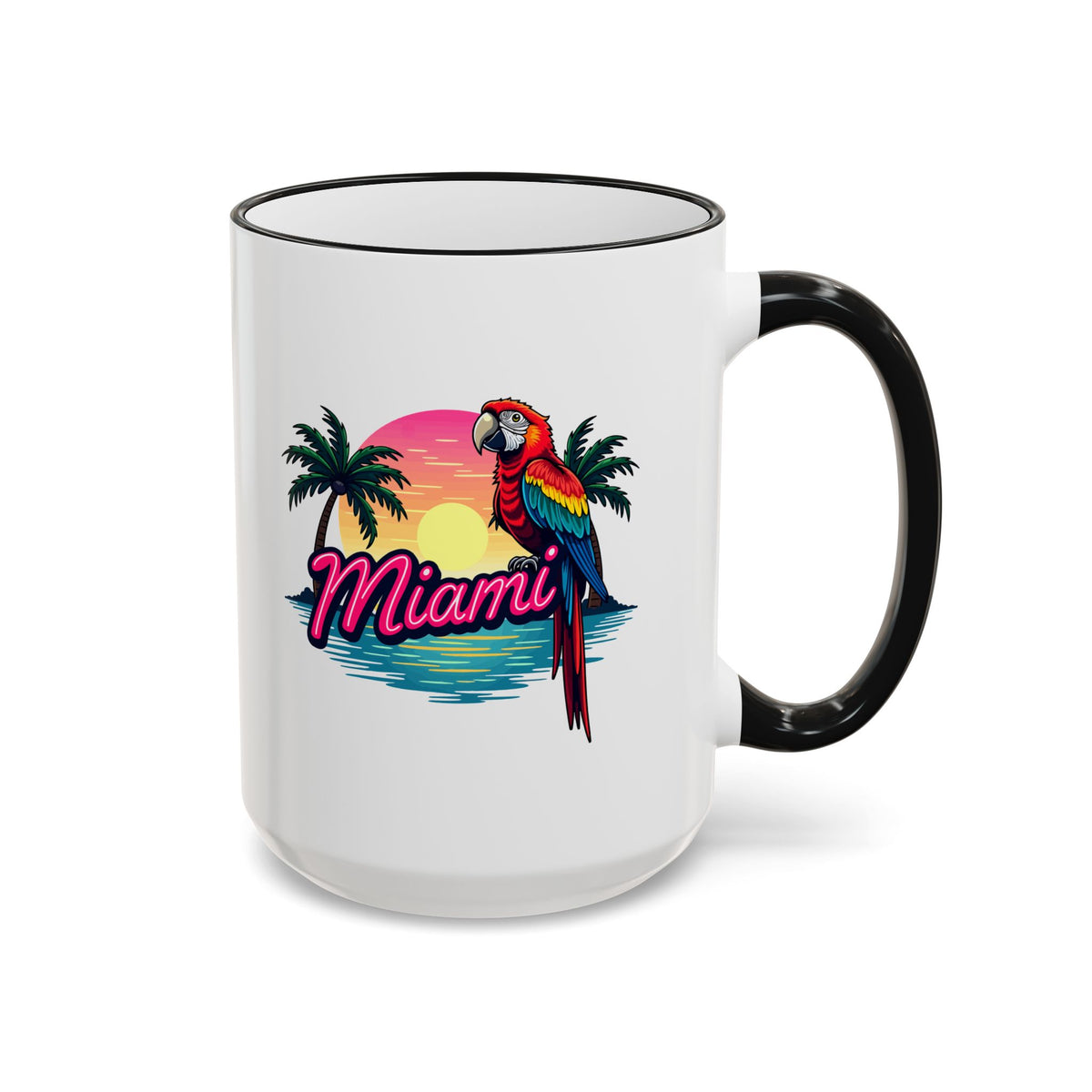 Miami Sunset Accent Rim & Handle Mug — Retro Palm Beach Coffee Cup