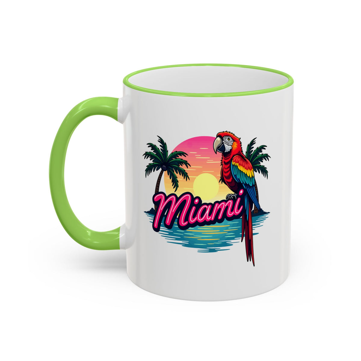 Miami Sunset Accent Rim & Handle Mug — Retro Palm Beach Coffee Cup