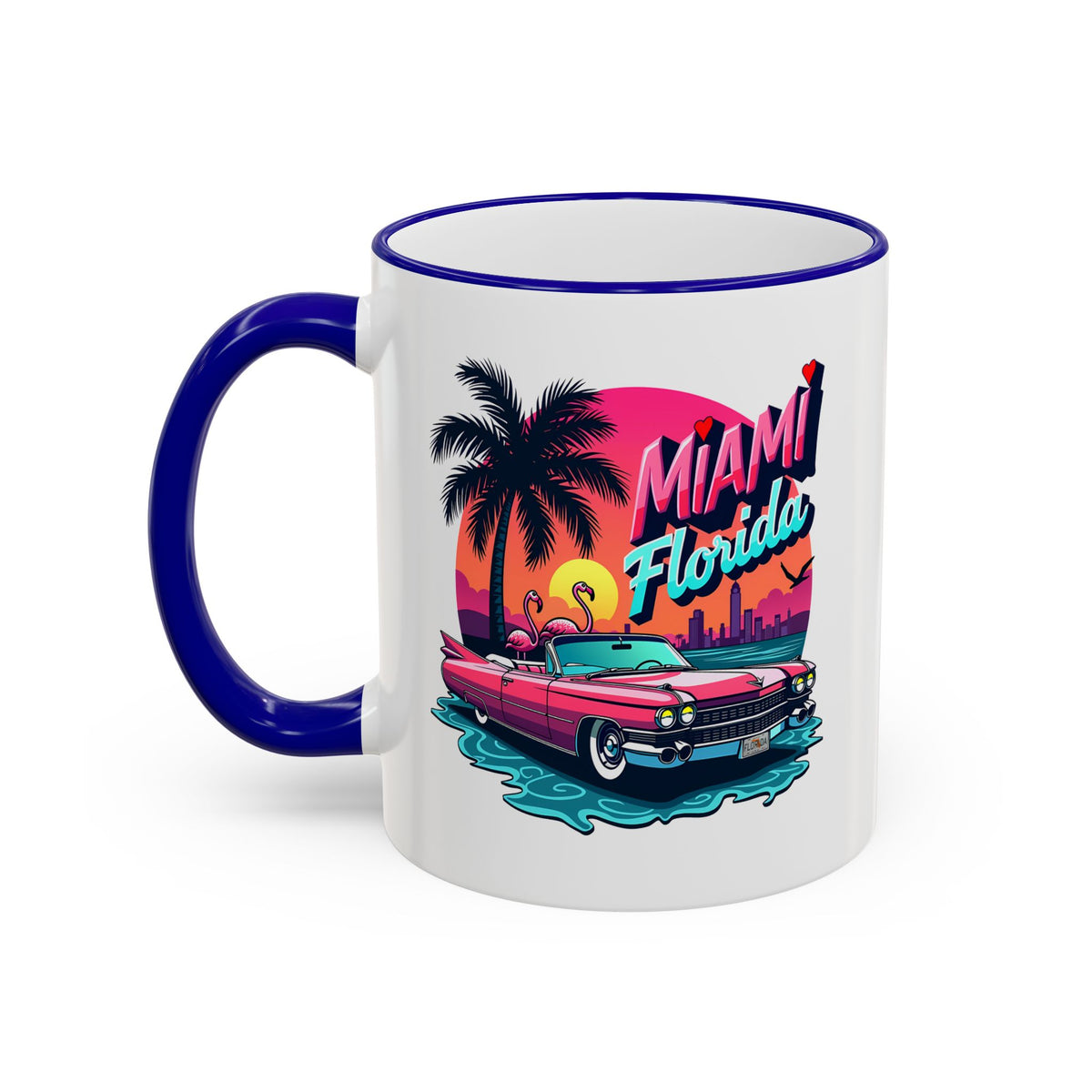 Miami Florida Retro Sunset Accent Rim Mug (11oz/15oz)