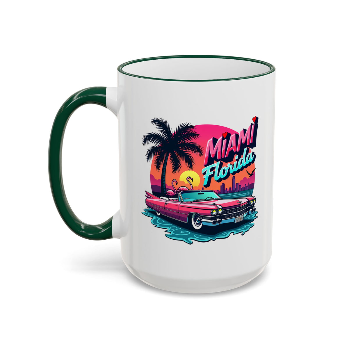Miami Florida Retro Sunset Accent Rim Mug (11oz/15oz)