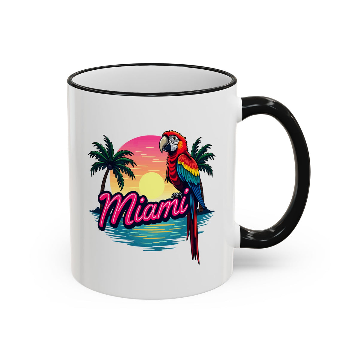 Miami Sunset Accent Rim & Handle Mug — Retro Palm Beach Coffee Cup