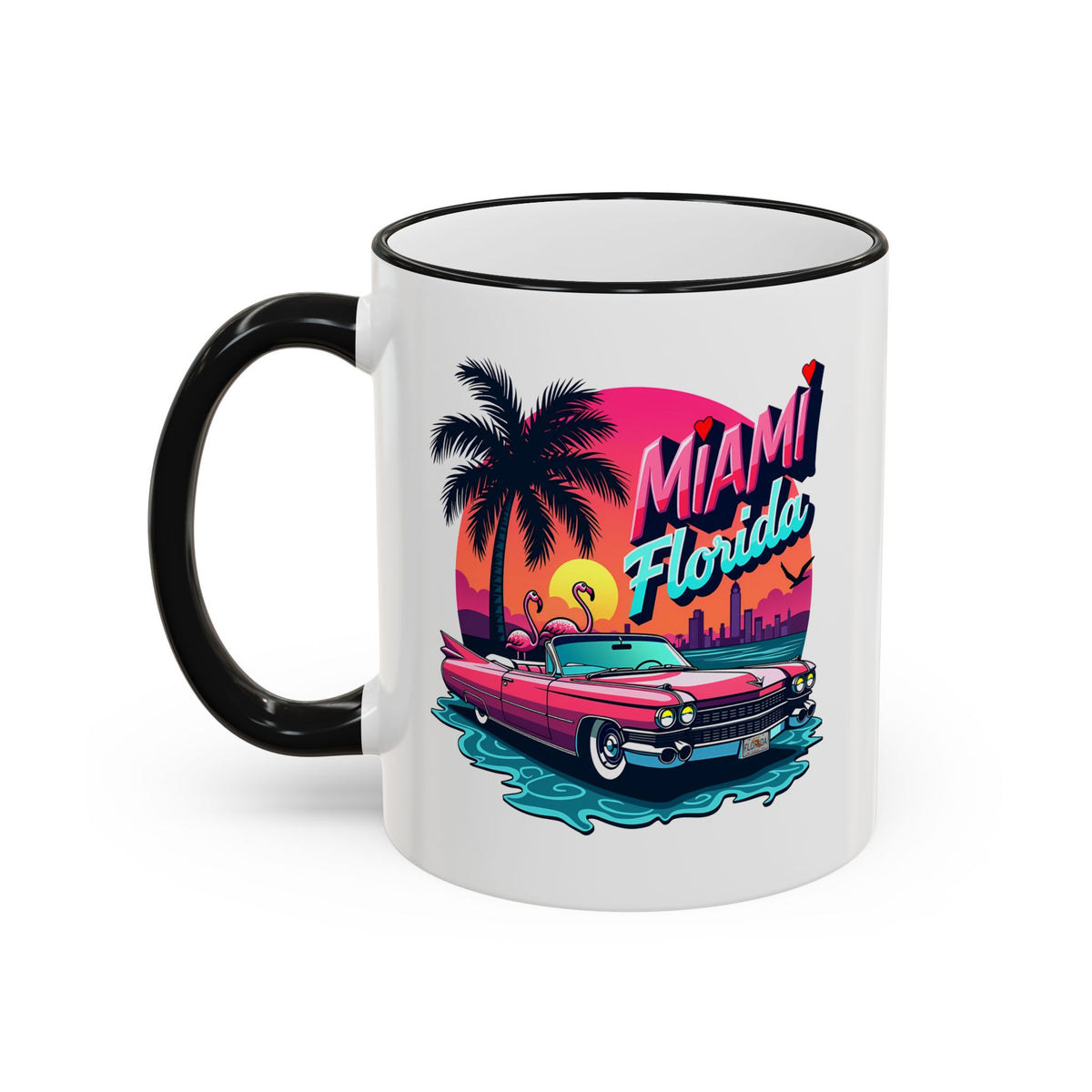 Miami Florida Retro Sunset Accent Rim Mug (11oz/15oz)