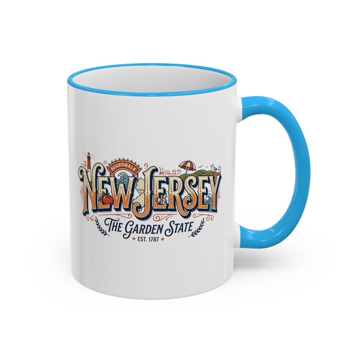New Jersey Vintage Postcard Accent Rim & Handle Mug (11oz/15oz)
