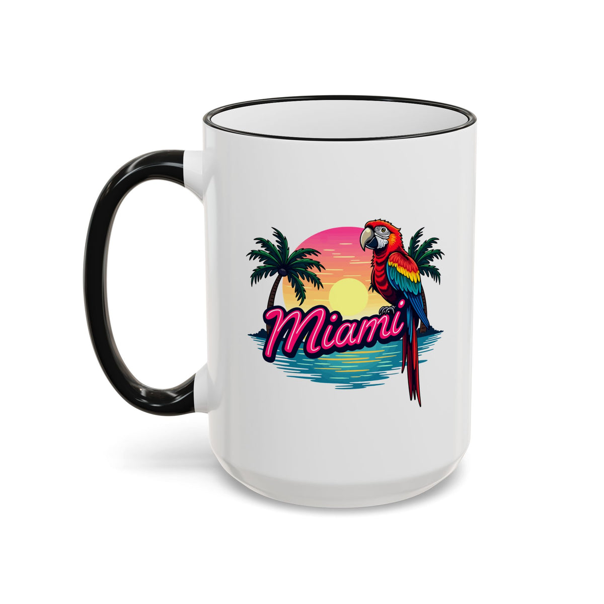Miami Sunset Accent Rim & Handle Mug — Retro Palm Beach Coffee Cup