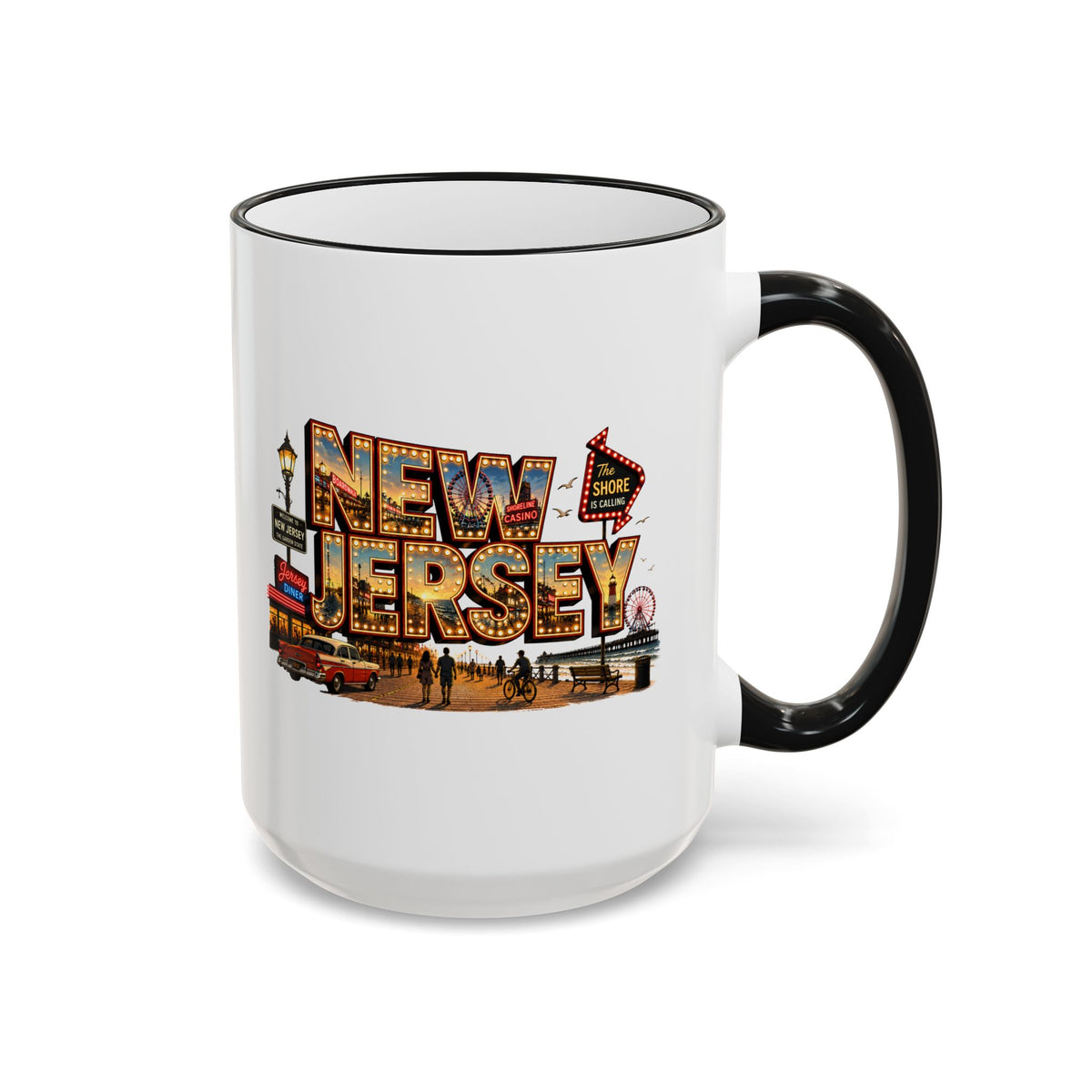 New Jersey Vintage Postcard Accent Rim Mug (11oz & 15oz)