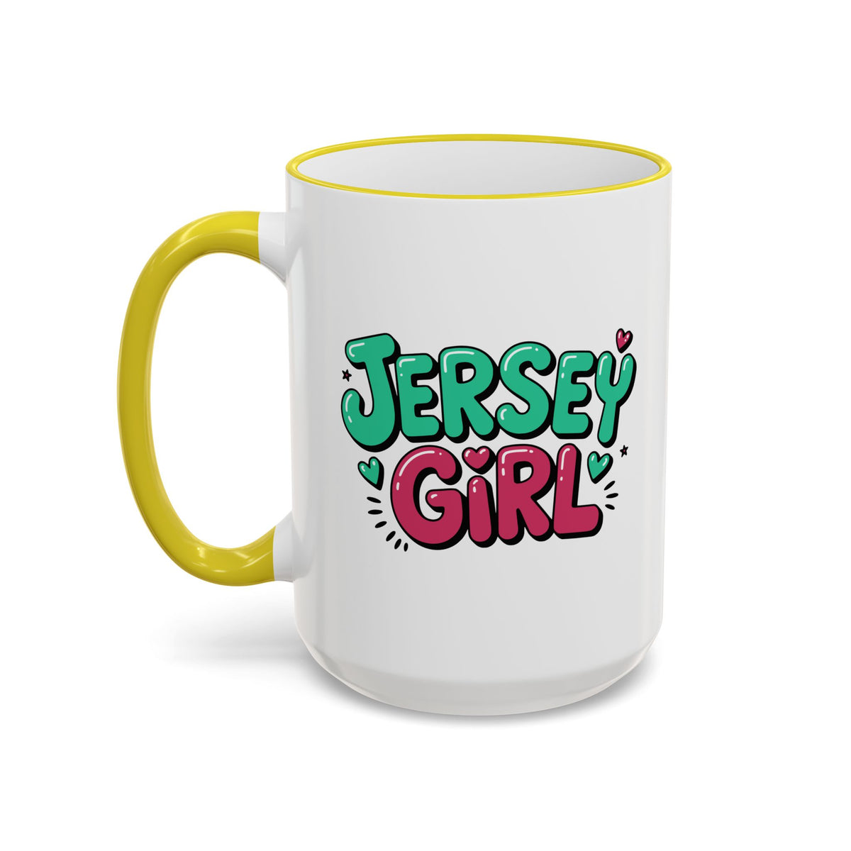 Jersey Girl Accent Rim Mug — Cute Retro Script Coffee Cup (11oz, 15oz)