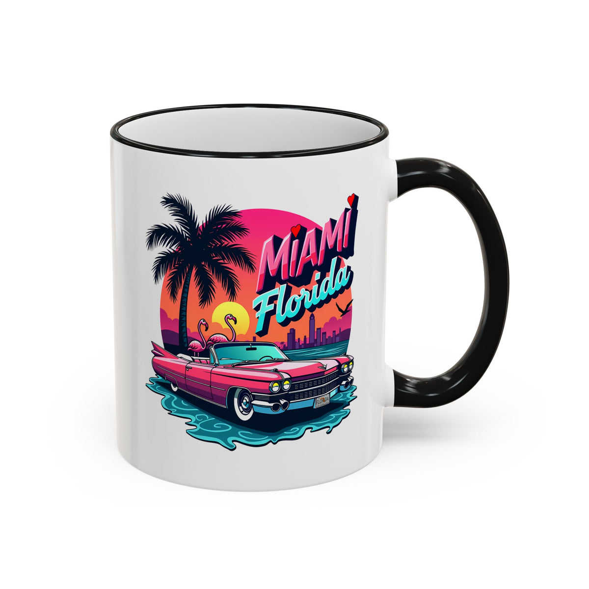 Miami Florida Retro Sunset Accent Rim Mug (11oz/15oz)