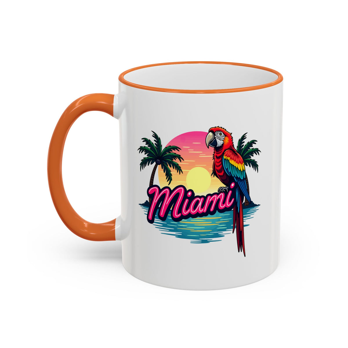 Miami Sunset Accent Rim & Handle Mug — Retro Palm Beach Coffee Cup
